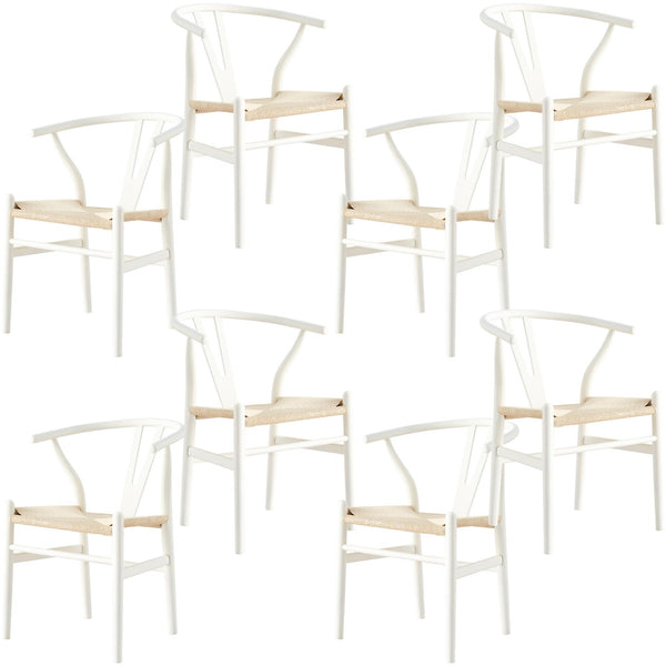 Anemone  Set of 8 Wishbone Dining Chair Beech Timber Replica Hans Wenger - White Deals499