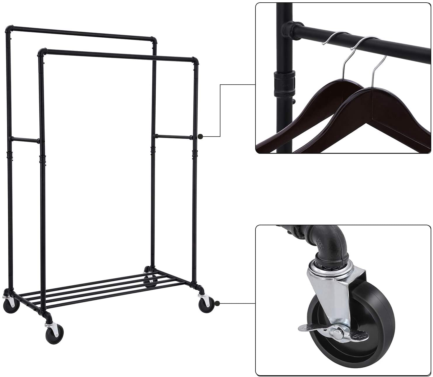 SONGMICS Industrial Pipe with Double Hanging Rail Clothes Rack on Wheels load of 110 Kg from Deals499 at Deals499