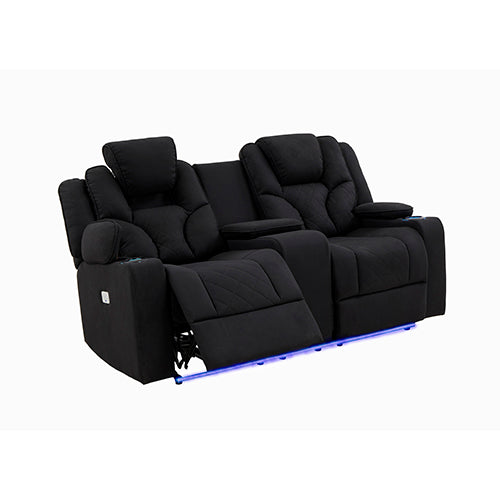 3+2 Seater Electric Recliner Stylish Rhino Fabric Black Lounge Armchair with LED Features Deals499