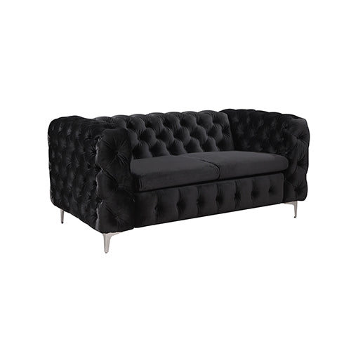 3+2 Seater Sofa Classic Button Tufted Lounge in Black Velvet Fabric with Metal Legs Deals499