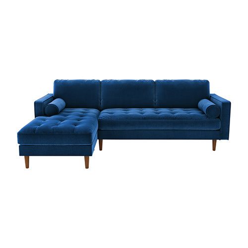 Velvet Upholstery 2 Seater Tufted Sofa Blue Color Lounge Set for Living Room Couch with Chaise Deals499