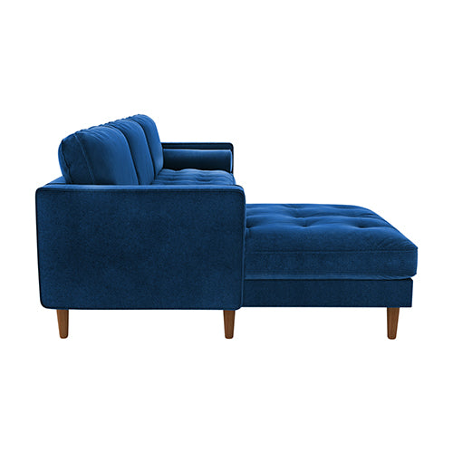 Velvet Upholstery 2 Seater Tufted Sofa Blue Color Lounge Set for Living Room Couch with Chaise Deals499