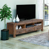 TV Cabinet with 3 Storage Drawers with Shelf Solid Acacia Wooden Frame Entertainment Unit in Chocolate Colour Deals499