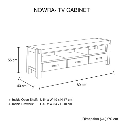 TV Cabinet with 3 Storage Drawers with Shelf Solid Acacia Wooden Frame Entertainment Unit in Chocolate Colour Deals499