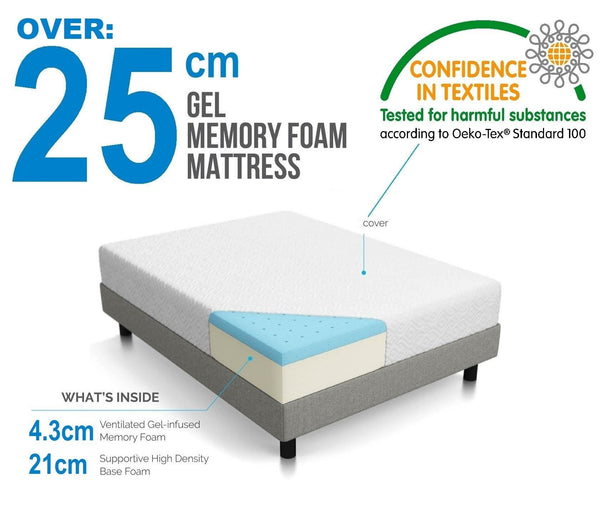 Palermo Single 25cm Gel Memory Foam Mattress - Dual-Layered - CertiPUR-US Certified Deals499