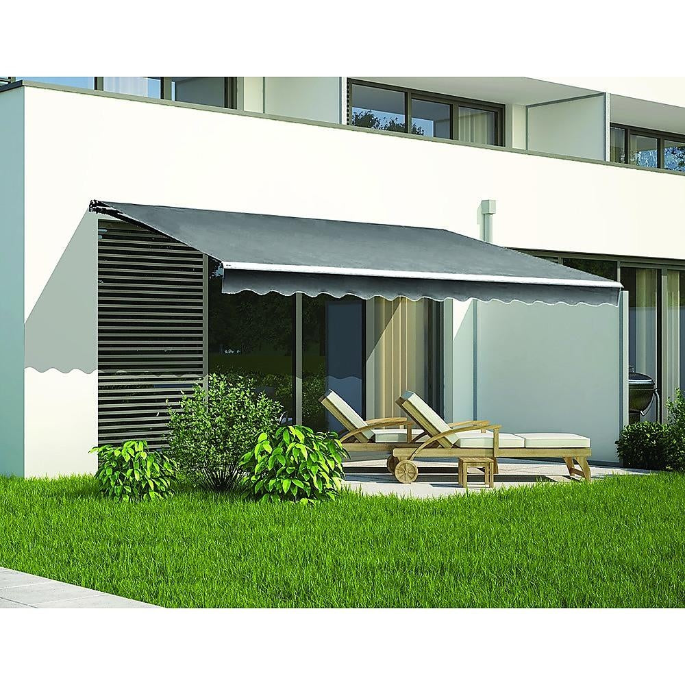 Outdoor Folding Arm Awning Retractable Sunshade Canopy Grey 5.0m x 2.5m Deals499