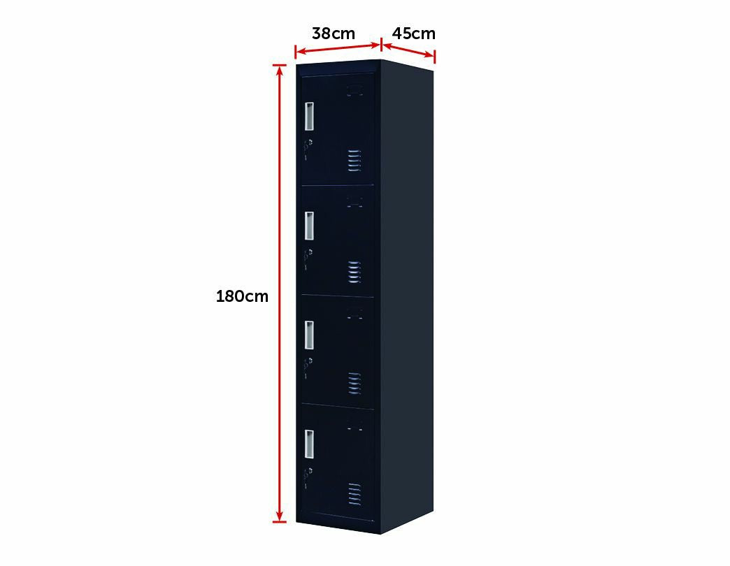 Standard Lock 4-Door Vertical Locker for Office Gym Shed School Home Storage Black Deals499