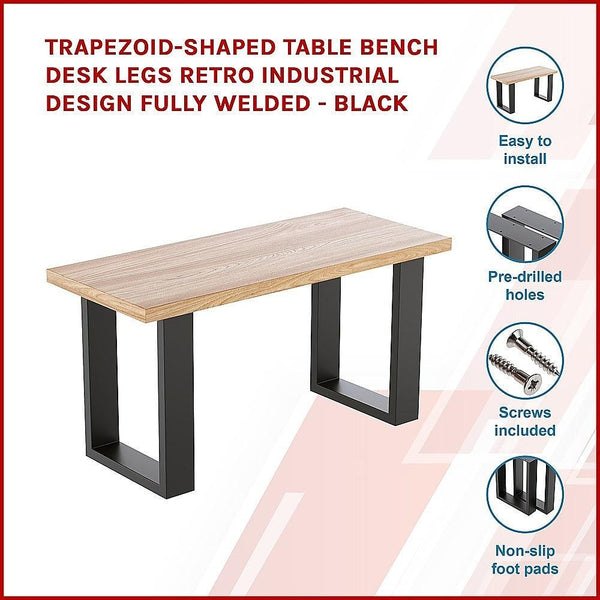 Trapezoid Shaped Table Bench Desk Legs Retro Industrial Design Fully Welded - Black Deals499