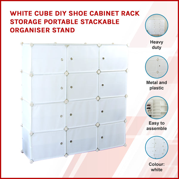 White Cube DIY Shoe Cabinet Rack Storage Portable Stackable Organiser Stand Deals499