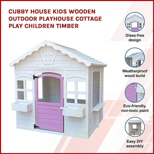 Cubby House Kids Wooden Outdoor Playhouse Cottage Play Children Timber Deals499