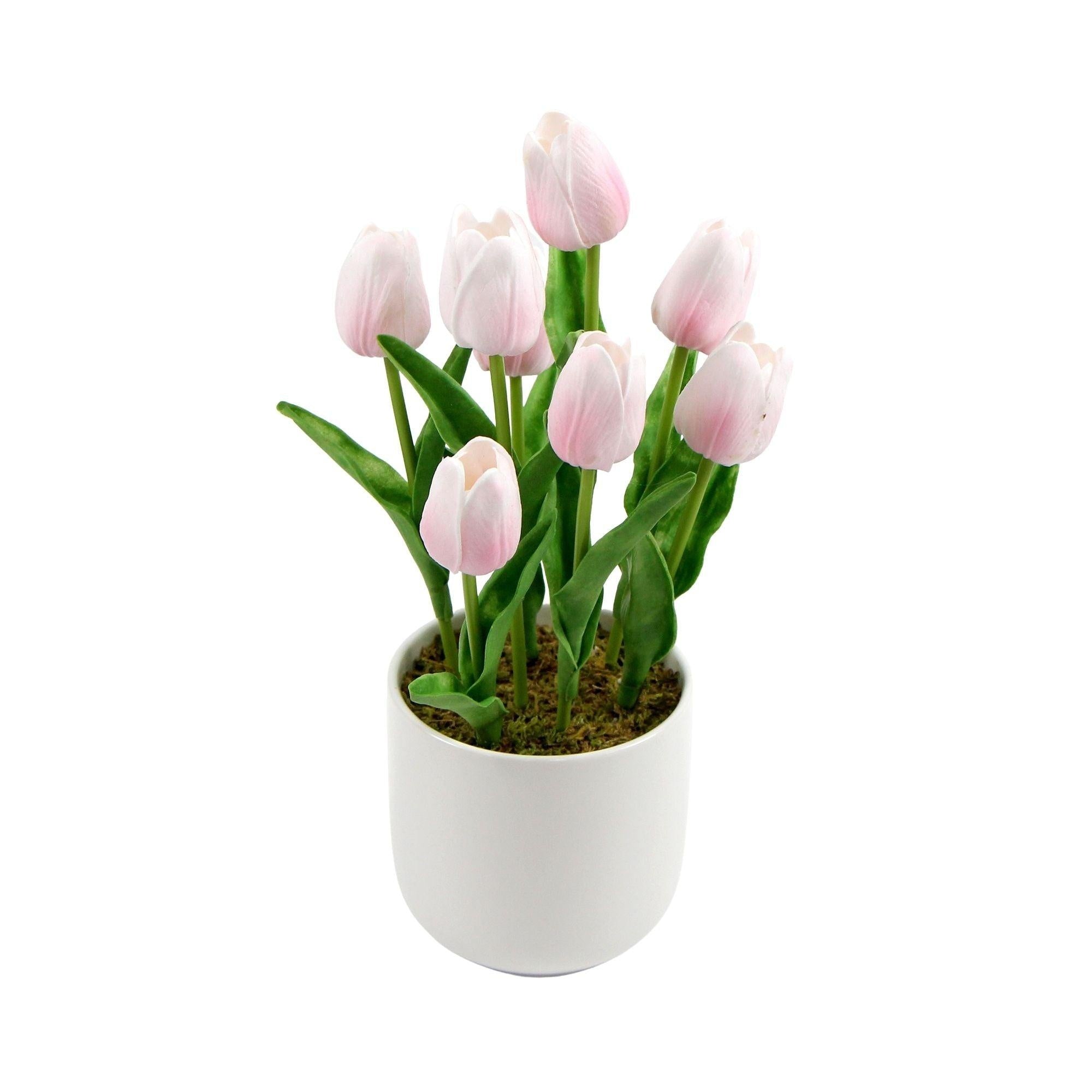 Flowering Pink Artificial Tulip Plant Arrangement With Ceramic Bowl 35cm Deals499