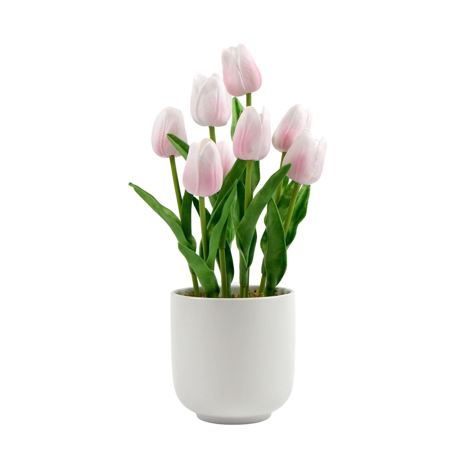 Flowering Pink Artificial Tulip Plant Arrangement With Ceramic Bowl 35cm Deals499