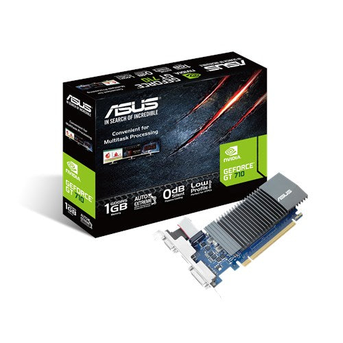 ASUS nVidia GT 710-SL-1GD5-BRK PCI Express Graphic Card, Fanless, 1xHDMI/1xDVI-D, 954 Boost, Non-RGB ASUS