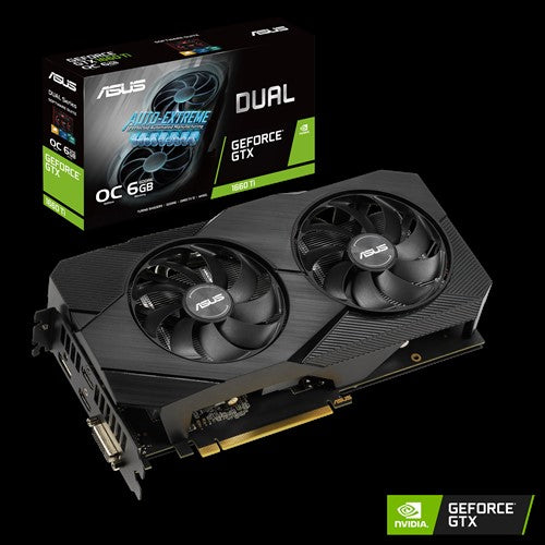 ASUS nVidia DUAL-GTX1660TI-O6G-EVO GeForce GTX 1660Ti 6GB OC Edition Graphics Card 2 Fans, 1xDP/2xHDMI/1xDVI-D 1875 Boost NON-RGB ASUS