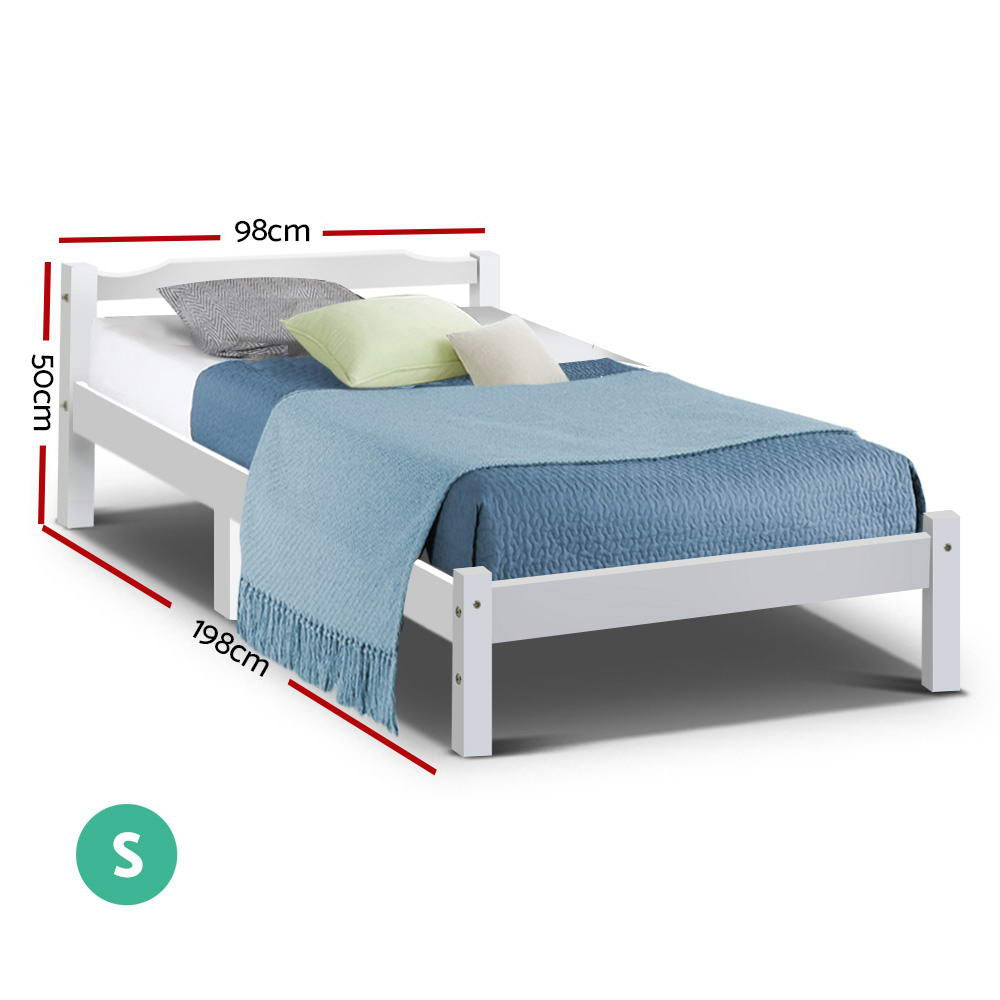 Artiss Bed Frame Single Size Wooden Mattress Base Timber Platform White Deals499