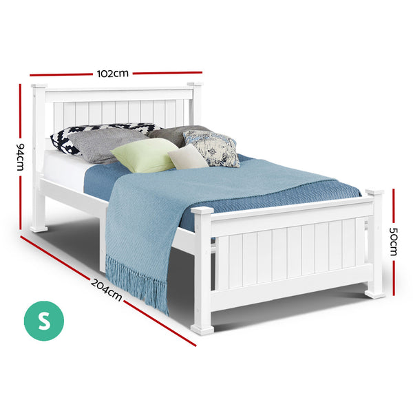 Single Size Wooden Bed Frame - White Deals499