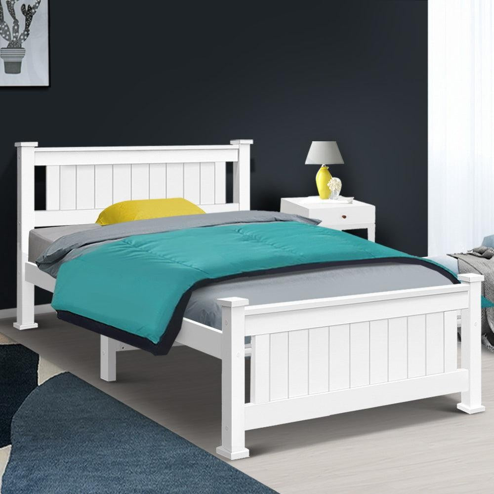 Single Size Wooden Bed Frame - White Deals499