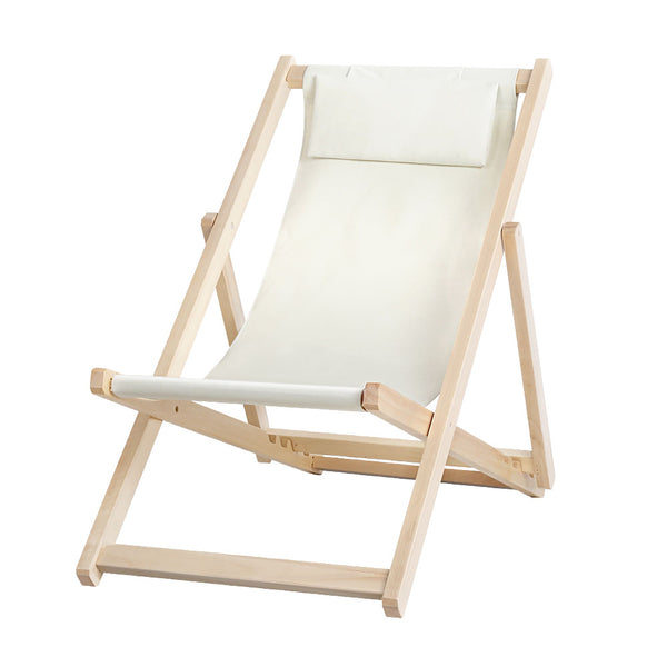 Gardeon Outdoor Chairs Sun Lounge Deck Beach Chair Folding Wooden Patio Furniture Beige Deals499