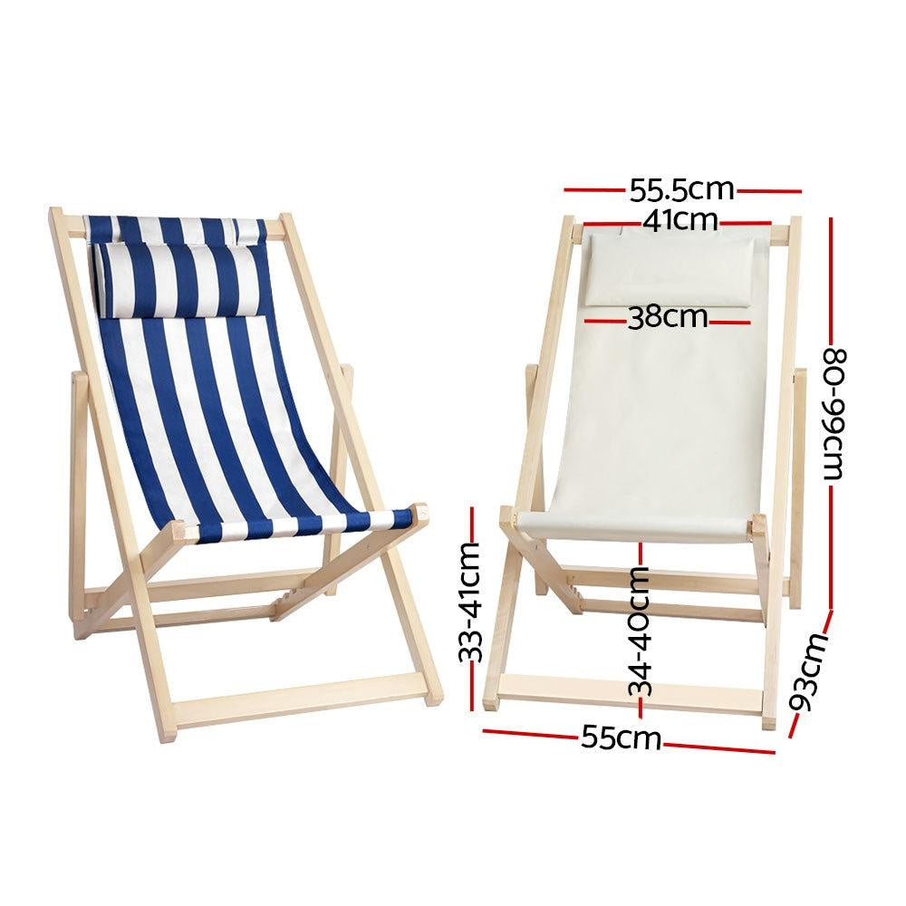 Gardeon Outdoor Chairs Sun Lounge Deck Beach Chair Folding Wooden Patio Furniture Beige Deals499