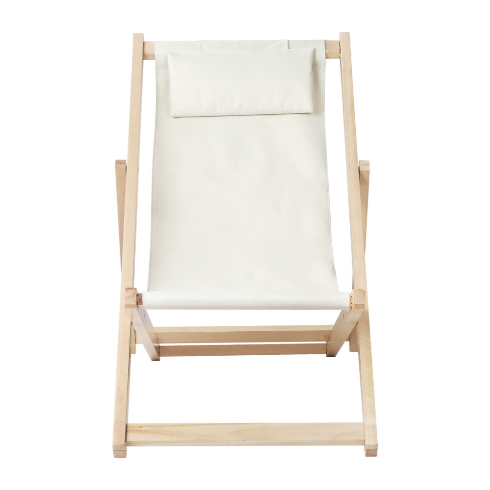 Gardeon Outdoor Chairs Sun Lounge Deck Beach Chair Folding Wooden Patio Furniture Beige Deals499