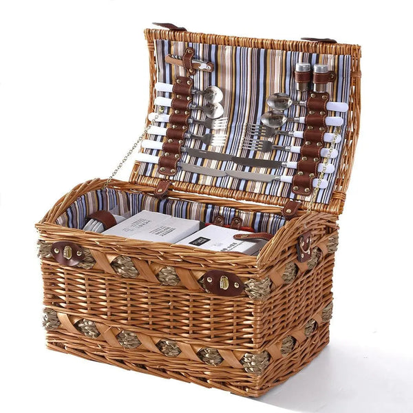 Wicker 4 Person Picnic Basket Baskets Set Outdoor Blanket Deluxe Gift Storage Deals499