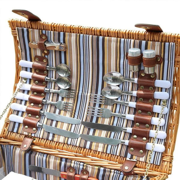 Wicker 4 Person Picnic Basket Baskets Set Outdoor Blanket Deluxe Gift Storage Deals499