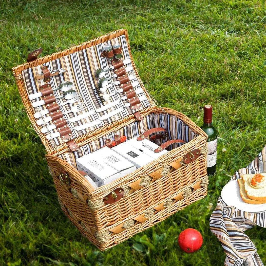 Wicker 4 Person Picnic Basket Baskets Set Outdoor Blanket Deluxe Gift Storage Deals499