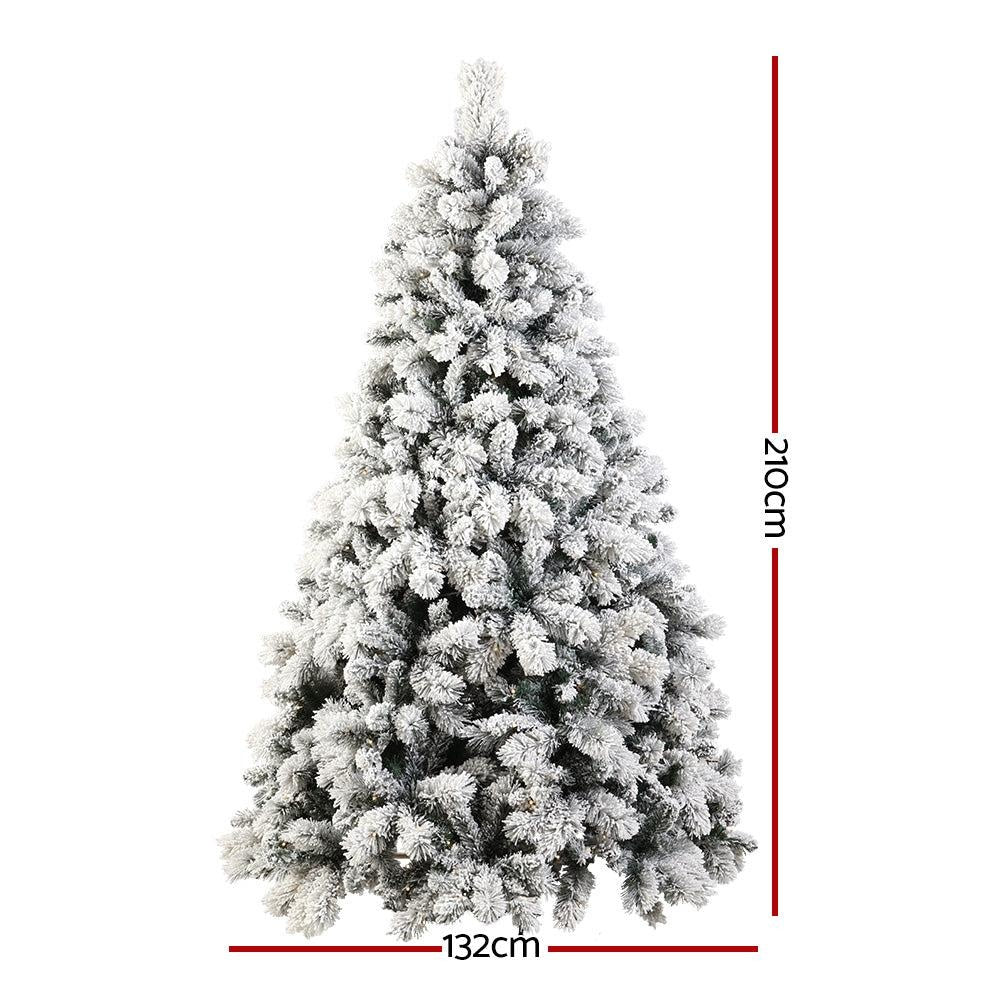 Jingle Jollys Snowy Christmas Tree 2.1M 7FT LED Lights Xmas Decorations Warm White Deals499