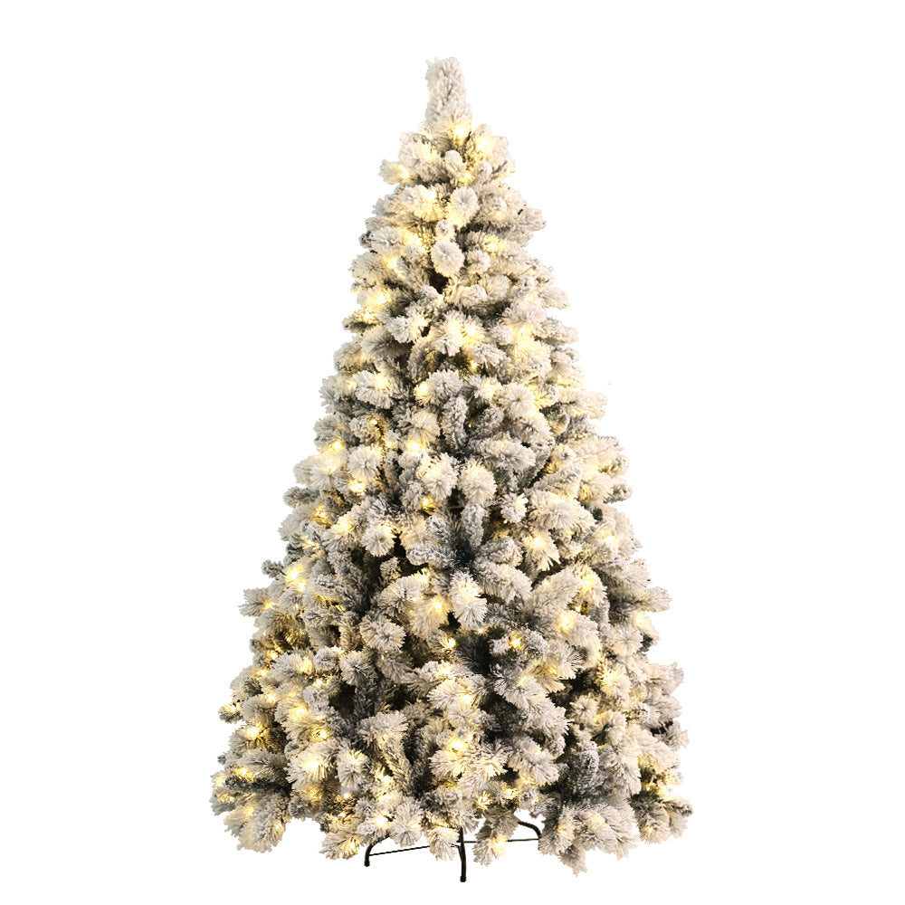 Jingle Jollys Snowy Christmas Tree 2.1M 7FT LED Lights Xmas Decorations Warm White Deals499