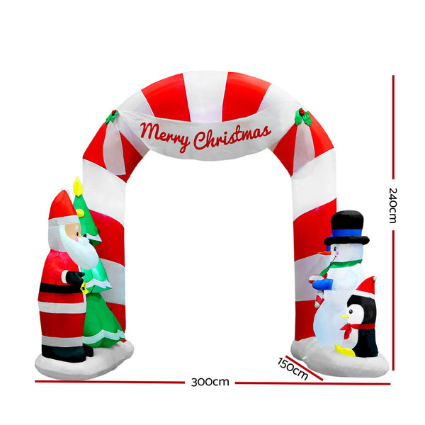 Jingle Jollys 3M Christmas Inflatable Archway with Santa Xmas Decor LED Deals499