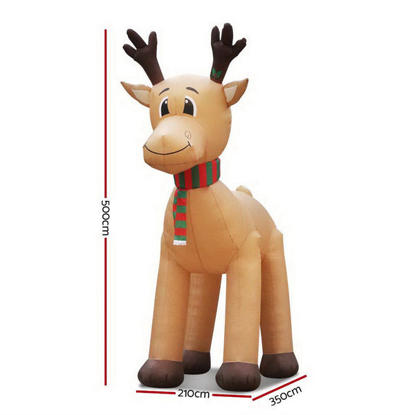 Jingle Jollys 5M Christmas Inflatable Reindeer Giant Deer Air-Power Light Inside Deals499