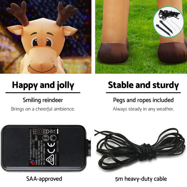 Jingle Jollys 5M Christmas Inflatable Reindeer Giant Deer Air-Power Light Inside Deals499