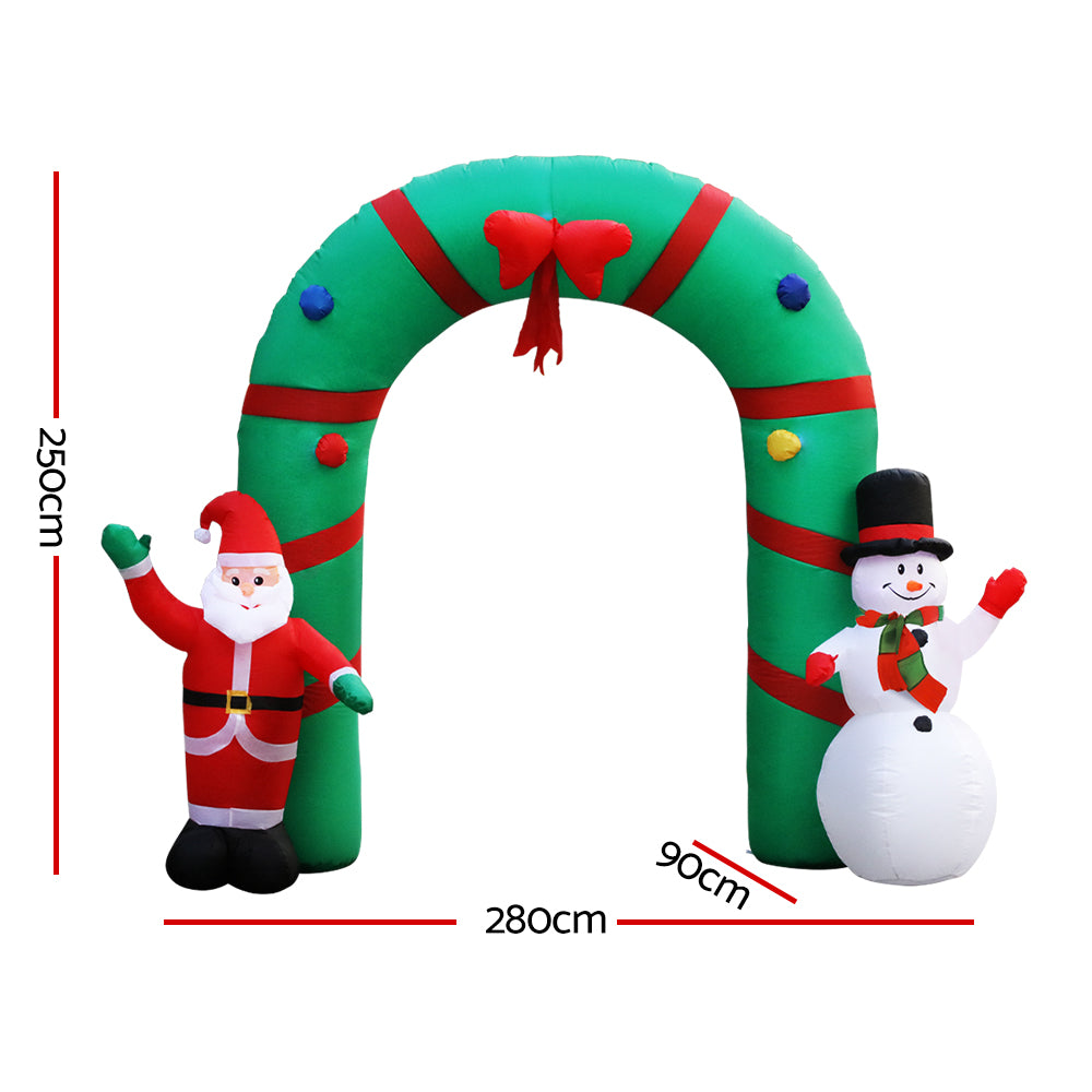 Jingle Jollys 2.8M Christmas Inflatable Giant Arch Way Santa Snowman Light Decor Deals499