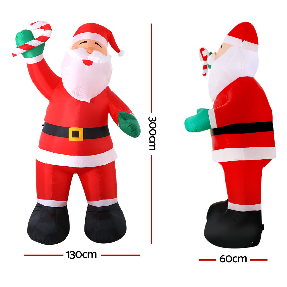 Jingle Jollys 3M Christmas Inflatable Santa Xmas Outdoor Decorations LED Lights Deals499