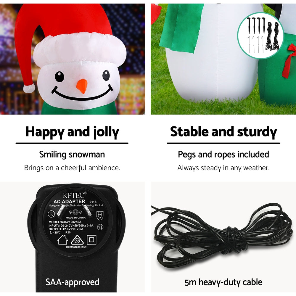 Jingle Jollys Inflatable Christmas 1.8M Snowman LED Lights Outdoor Decorations Deals499