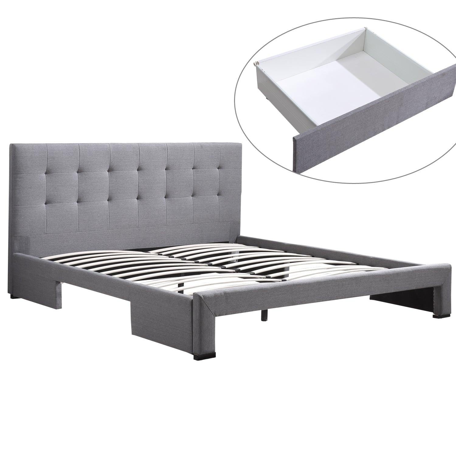 Levede Bed Frame Double King Fabric With Drawers Storage Wooden Mattress Grey Deals499