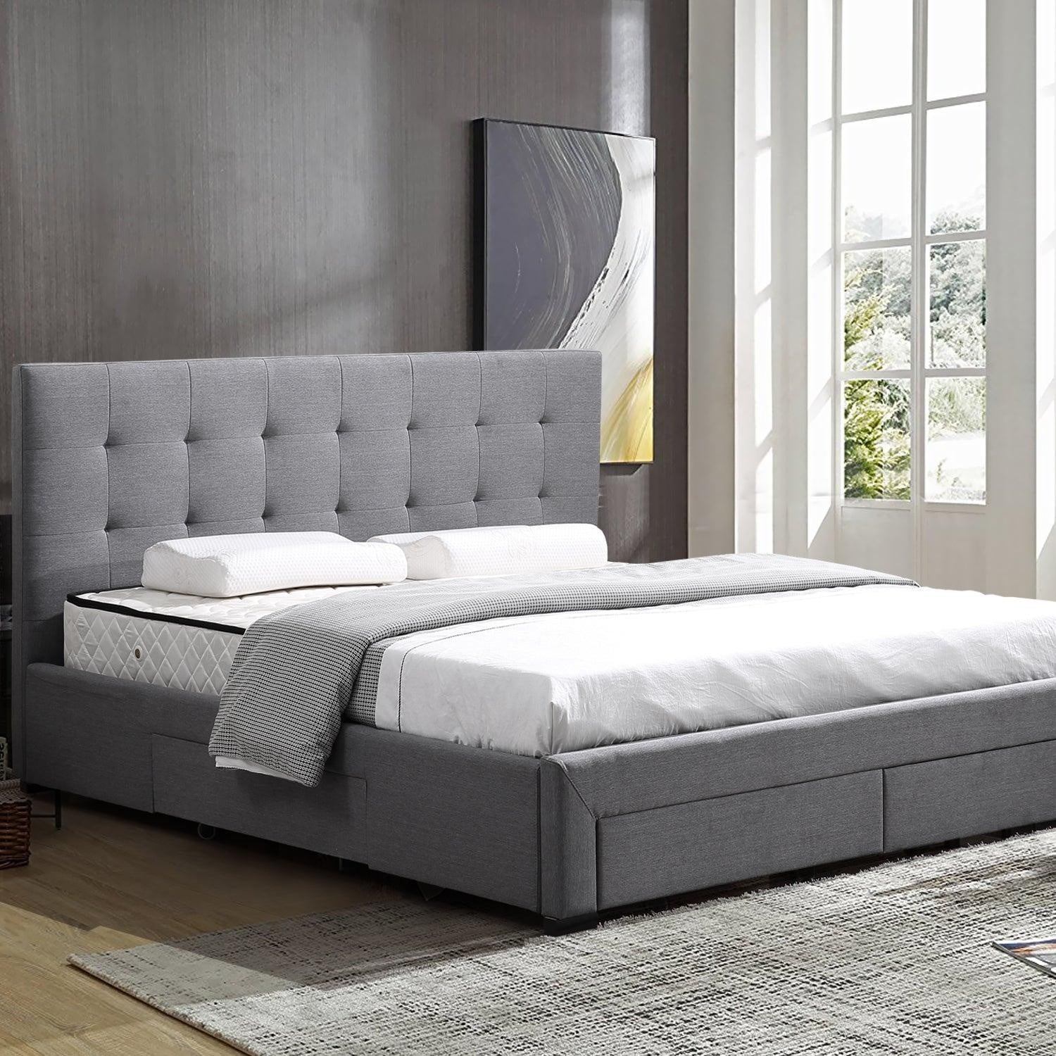 Levede Bed Frame Double King Fabric With Drawers Storage Wooden Mattress Grey Deals499