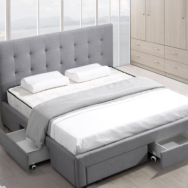 Levede Bed Frame Double King Fabric With Drawers Storage Wooden Mattress Grey Deals499