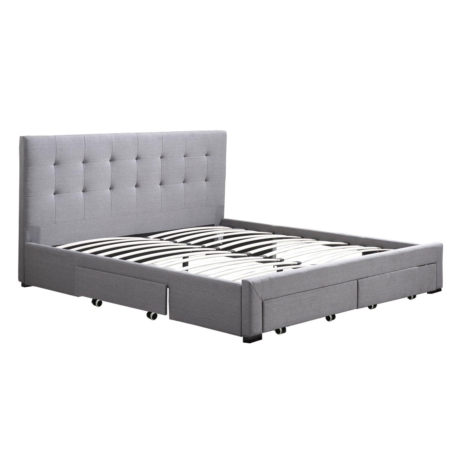 Levede Bed Frame Double King Fabric With Drawers Storage Wooden Mattress Grey Deals499