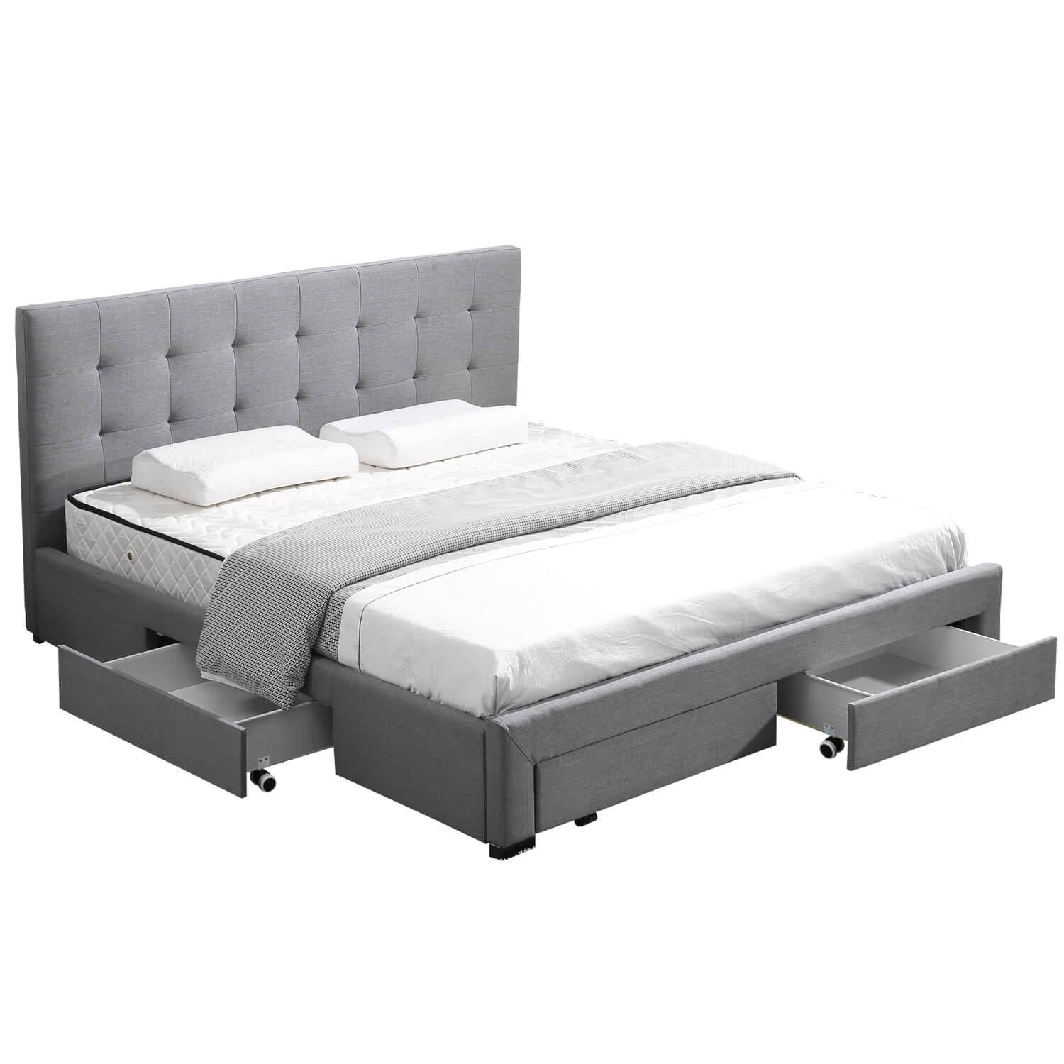 Levede Bed Frame Double King Fabric With Drawers Storage Wooden Mattress Grey Deals499