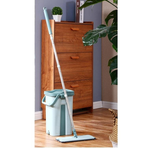 Self Cleaning Mop Bucket System Flat Floor Squeeze Drying Wringing Wash Microfiber Pads x 2 Deals499