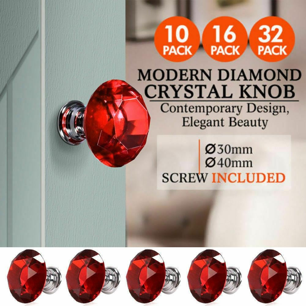 32 Pcs Clear Crystal Knobs Diamond 30mm Diameter Door Cabinet Handle Deals499