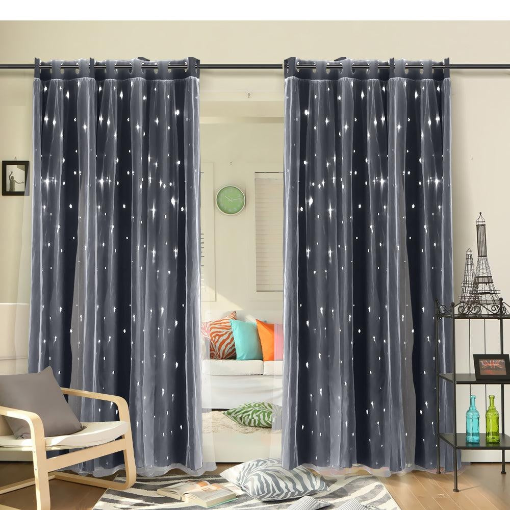 Star Blockout Curtain Panels Blackout 2 Layer Eyelet Room Darken Pure Fabric Deals499