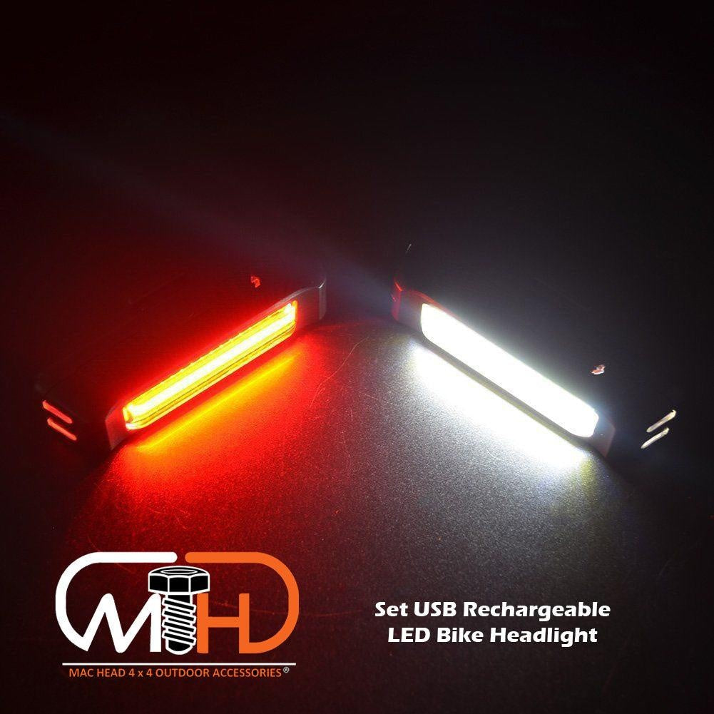 Set USB Rechargeable LED Bike Front Light headlight lamp Bar rear Tail Wide Beam Deals499