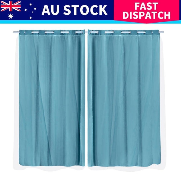 2x Blockout Curtains Panels 3 Layers with Gauze Darkening 180x230cm Turquoise Deals499