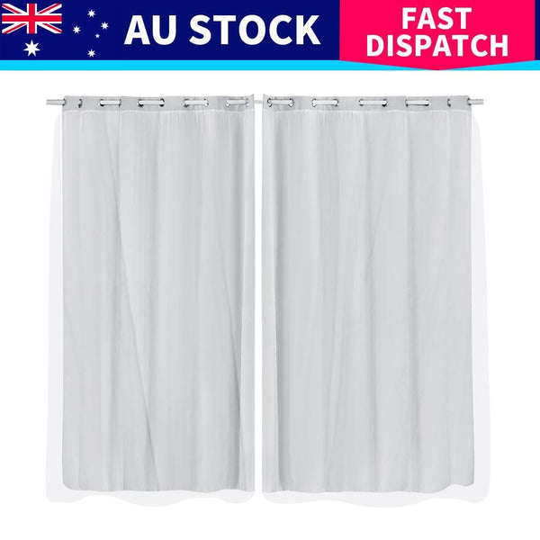 2x Blockout Curtains Panels 3 Layers with Gauze Room Darkening 180x230cm Grey Deals499