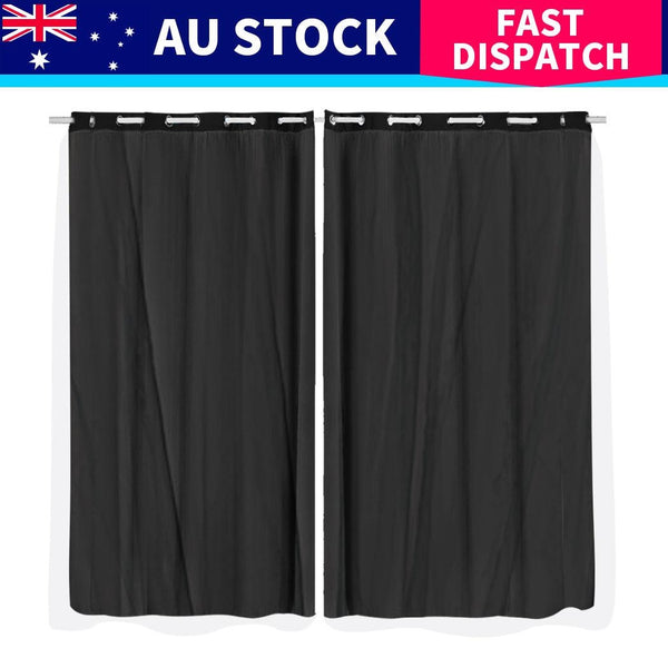 2x Blockout Curtains Panels 3 Layers with Gauze Room Darkening 180x213cm Black Deals499