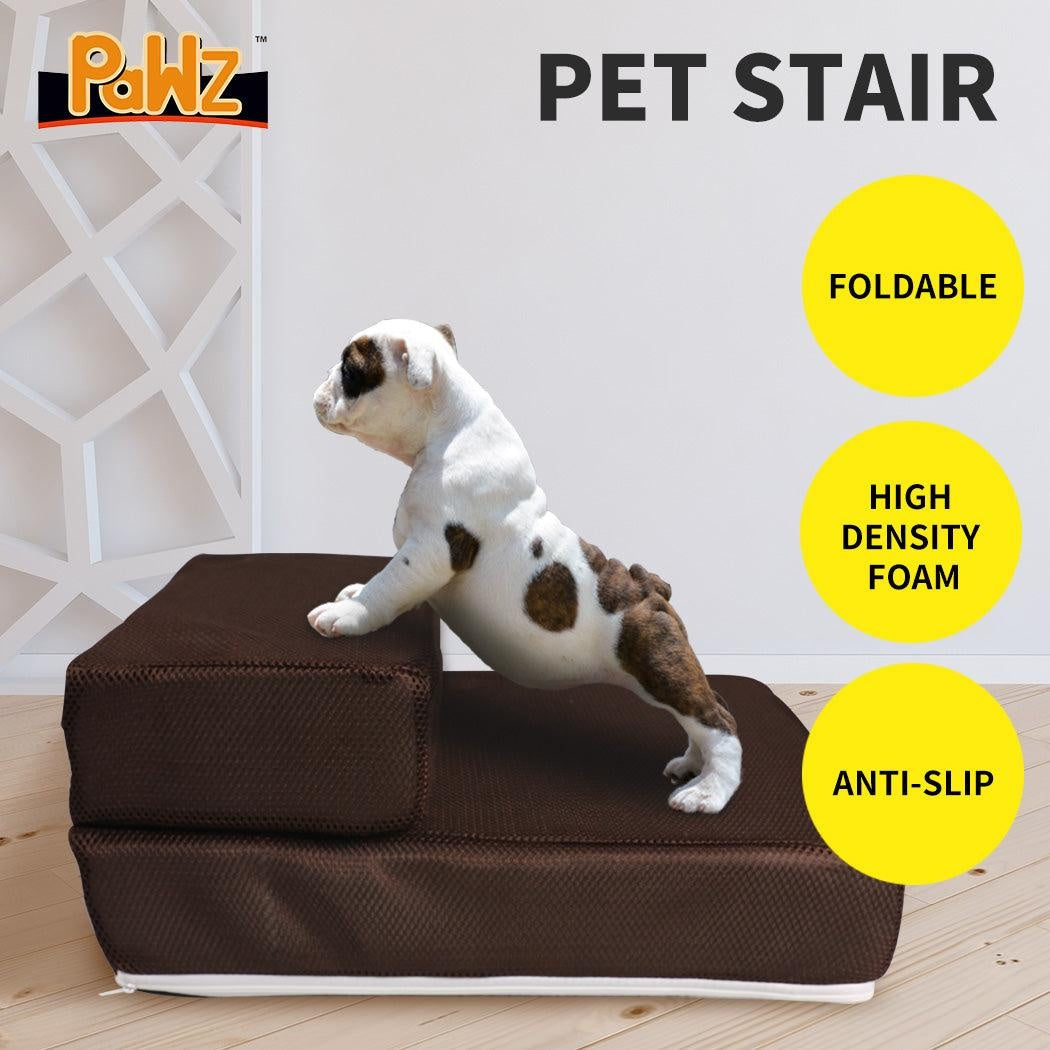 PaWz Pet Stairs Steps Ramp Portable Foldable Climbing Staircase Soft  Dog Brown Deals499