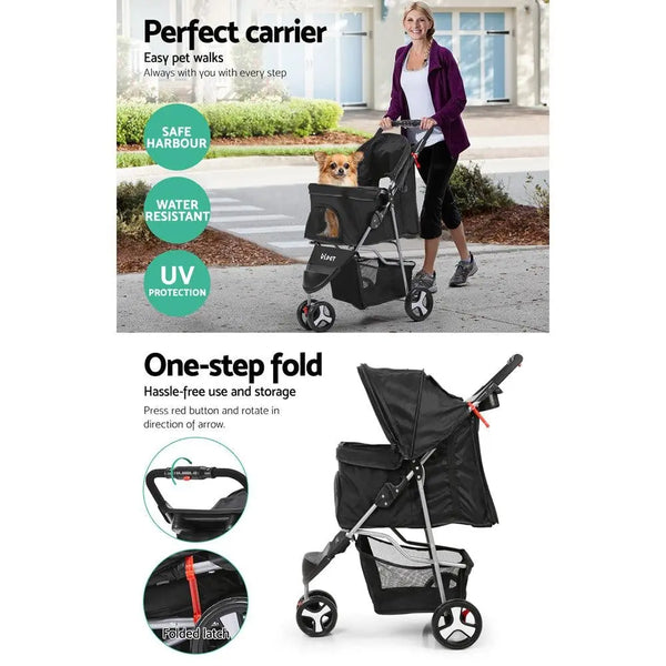 i.Pet 3 Wheel Pet Stroller - Black Deals499