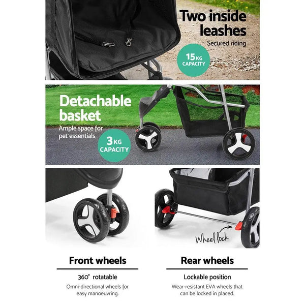 i.Pet 3 Wheel Pet Stroller - Black Deals499